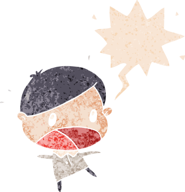 çizgi film şok adam konuşma balonu ile grunge sıkıntılı retro stil bir insan tarafından çizilmiş