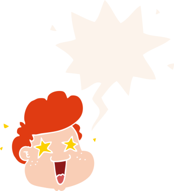 Bir insan tarafından çizilmiş eski moda konuşma balonlu çizgi film çocuğunun yüzü.