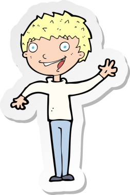 Bir insan tarafından çizilmiş mutlu bir çocuğun çıkartması.