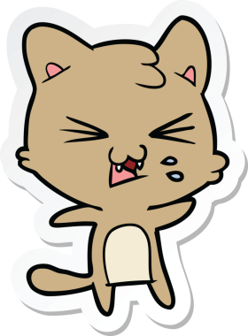 Bir insan tarafından çizilmiş, tıslayan bir kedinin çıkartması.