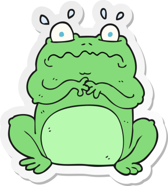 Bir insan tarafından çizilmiş komik bir kurbağanın çıkartması.