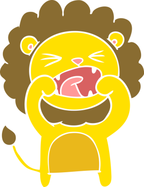 Bir insan tarafından çizilmiş düz renkli çizgi film aslanı