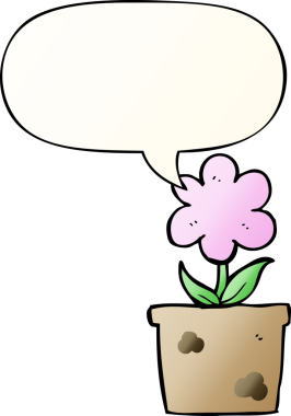 Bir insan tarafından çizilmiş yumuşak eğimli konuşma baloncuğu olan sevimli çizgi film çiçekleri.