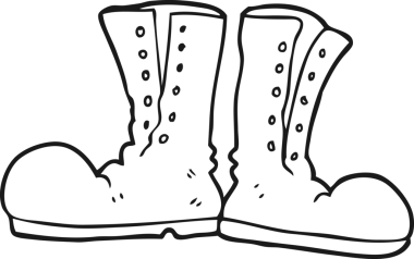 Bir insan tarafından çizilmiş siyah beyaz çizgili parlak asker çizmeleri.