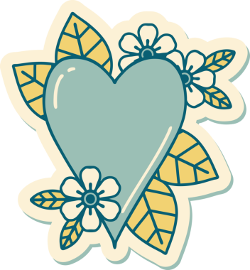 Bir insan tarafından çizilmiş botanik kalbin geleneksel stiliyle dövme çıkartması.