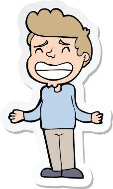 Bir insan tarafından çizilmiş, omuz silken bir çizgi film çocuğunun çıkartması.