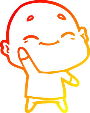 Bir insan tarafından çizilmiş mutlu, kel bir adamın sıcak çizgi çizimi.