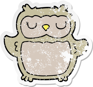 Bir insan tarafından çizilmiş karikatür baykuşunun sıkıntılı çıkartması