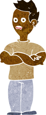 Bir insan tarafından çizilmiş çapraz kollu çizgi film adamı.