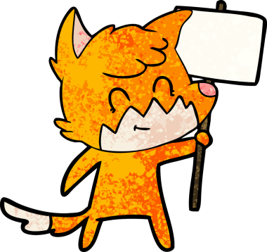 Bir insan tarafından çizilmiş işaretli çizgi film dostu tilki.