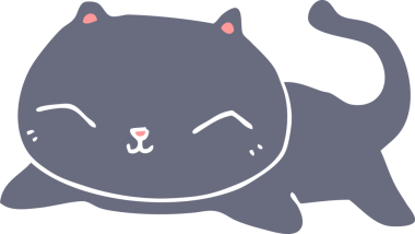 Bir insan tarafından çizilmiş düz renkli çizgi film kedisi