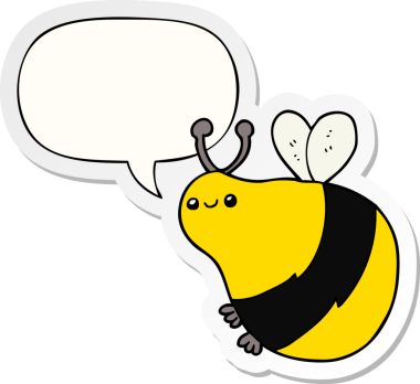 Bir insan tarafından çizilmiş konuşma balonu çıkartmalı çizgi film arısı.