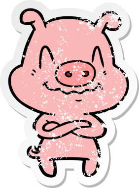 Bir insan tarafından çizilmiş sinirli bir domuzun sıkıntılı çıkartması.