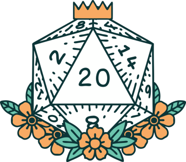 Retro Dövme Biçimi Doğal 20 D20 zar bir insan tarafından çizilmiş çiçek elementleriyle