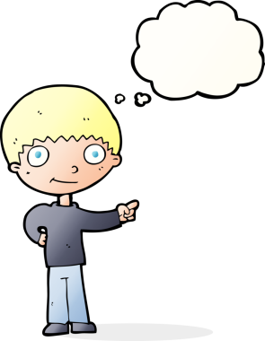 çizgi film mutlu çocuk bir insan tarafından çizilmiş düşünce balonuyla işaret