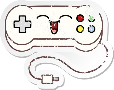 Bir insan tarafından çizilmiş sevimli bir çizgi film oyun denetleyicisinin sıkıntılı çıkartması