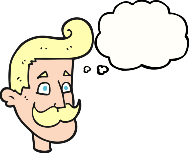 Bir insan tarafından çizilmiş bıyıklı serbest çizim baloncuk karikatür adam.