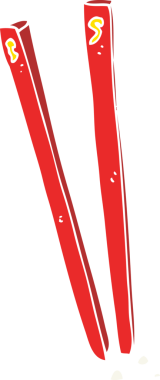 Bir insan tarafından çizilmiş yemek çubuklarının düz renk çizimi