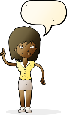 Bir insan tarafından çizilmiş konuşma baloncuğu fikri olan bir karikatür kadın.