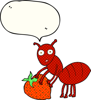 Bir insan tarafından çizilmiş böğürtlenli çizgi roman konuşma balonu karıncaları.