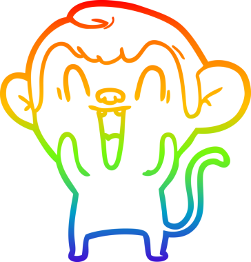 Gökkuşağı gradyan çizgi çizimi bir insan tarafından çizilmiş gülen maymun