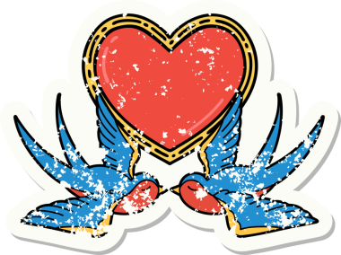 Geleneksel kırlangıç stili bir dövme ve bir insan tarafından çizilmiş bir kalp.