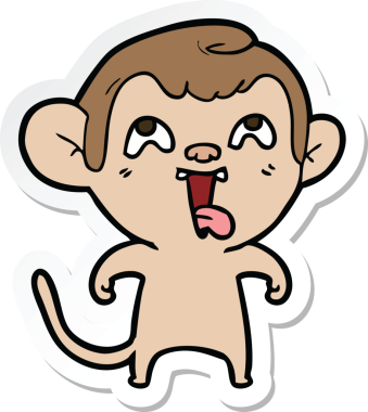 Bir insan tarafından çizilmiş çılgın bir maymun çıkartması.