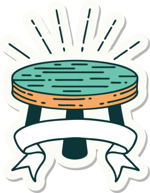 Dövme stili tahta bir tabure. Bir insan tarafından çizilmiş.