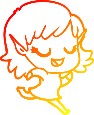 Bir insan tarafından çizilmiş mutlu bir elf kızının çizgi çizimi.