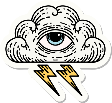 Her şeyi gören bir insan tarafından çizilmiş geleneksel bir dövme çıkartması.