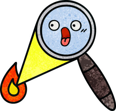 Bir insan tarafından çizilmiş bir büyüteçin retro grunge desen karikatürü