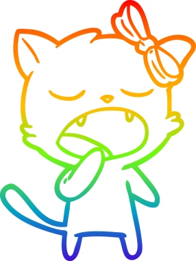 gökkuşağı gradyan çizgi çizimi bir insan tarafından çizilmiş esneyen kedi
