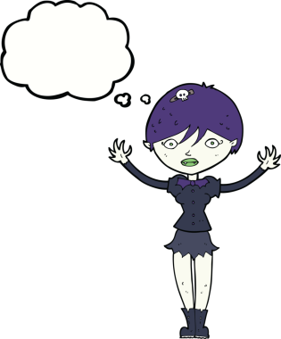 Bir insan tarafından çizilmiş düşünce balonlu vampir kız.