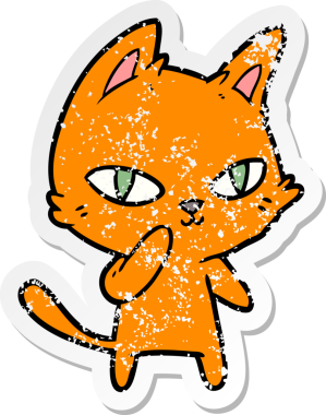 Bir insan tarafından çizilmiş karikatür kedisinin sıkıntılı çıkartması.