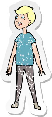 Bir çizgi filmin gerilimli retro yapıştırması bir insan tarafından çizilmiş stresli bir adam