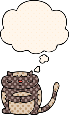 Çizgi roman tarzında bir insan tarafından çizilmiş düşünce baloncuğu olan sevimli çizgi film kedisi.