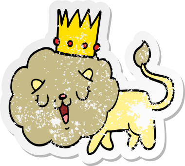 Bir insan tarafından çizilmiş taçlı çizgi film aslanının sıkıntılı çıkartması.