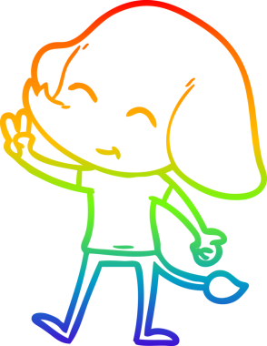 Gökkuşağı gradyan çizgisi bir insan tarafından çizilmiş şirin bir fil çizimi