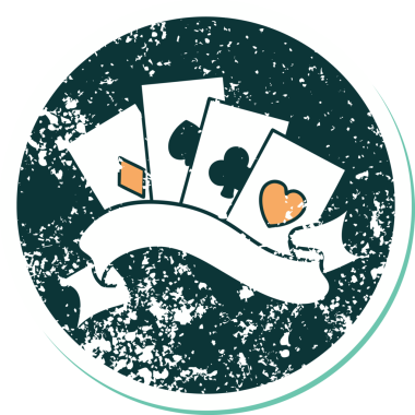 Bir insan tarafından çizilmiş kartların ve pankartın sembolik dövmeli resmi