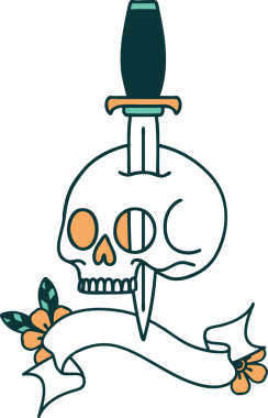 Bir insan tarafından çizilmiş geleneksel bir kafatası dövmesi.