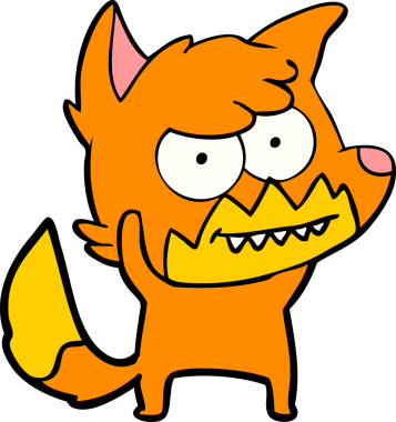 Bir insan tarafından çizilmiş sırıtan tilki çizgi filmi.