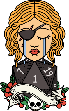 Retro Dövme Tarzı Ağlayan İnsan Haydut Doğal bir d20 ruloyla Bir insan tarafından çizilmiş