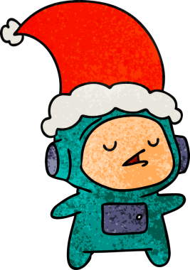 Bir insan tarafından çizilmiş Kawaii astronotunun el çizimi karikatürü.