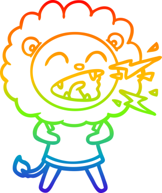 Gökkuşağı gradyan çizgi çizimi bir insan tarafından çizilmiş kükreyen bir aslan