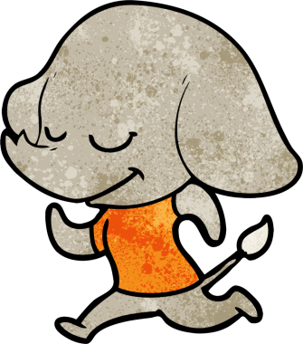 Bir insan tarafından çizilmiş gülümseyen bir fil.