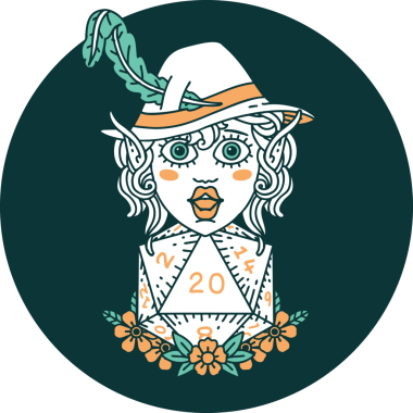 Bir insan tarafından çizilmiş 20 zarlı elf ozan karakteri simgesi.