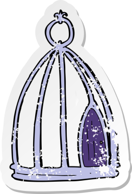 Bir insan tarafından çizilmiş karikatür kuş kafesinin gerilimli yapıştırması.