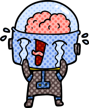 Bir insan tarafından çizilmiş ağlayan robot çizgi film.