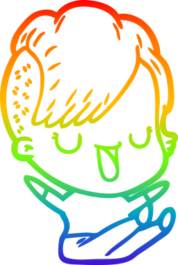 Gökkuşağı gradyan çizimi. Hipster saç kesimi bir insan tarafından çizilmiş şirin bir çizgi film kızı.