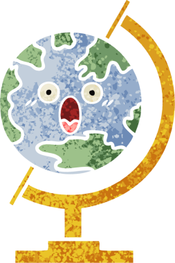 Bir insan tarafından çizilmiş bir dünyanın retro çizim stili karikatürü